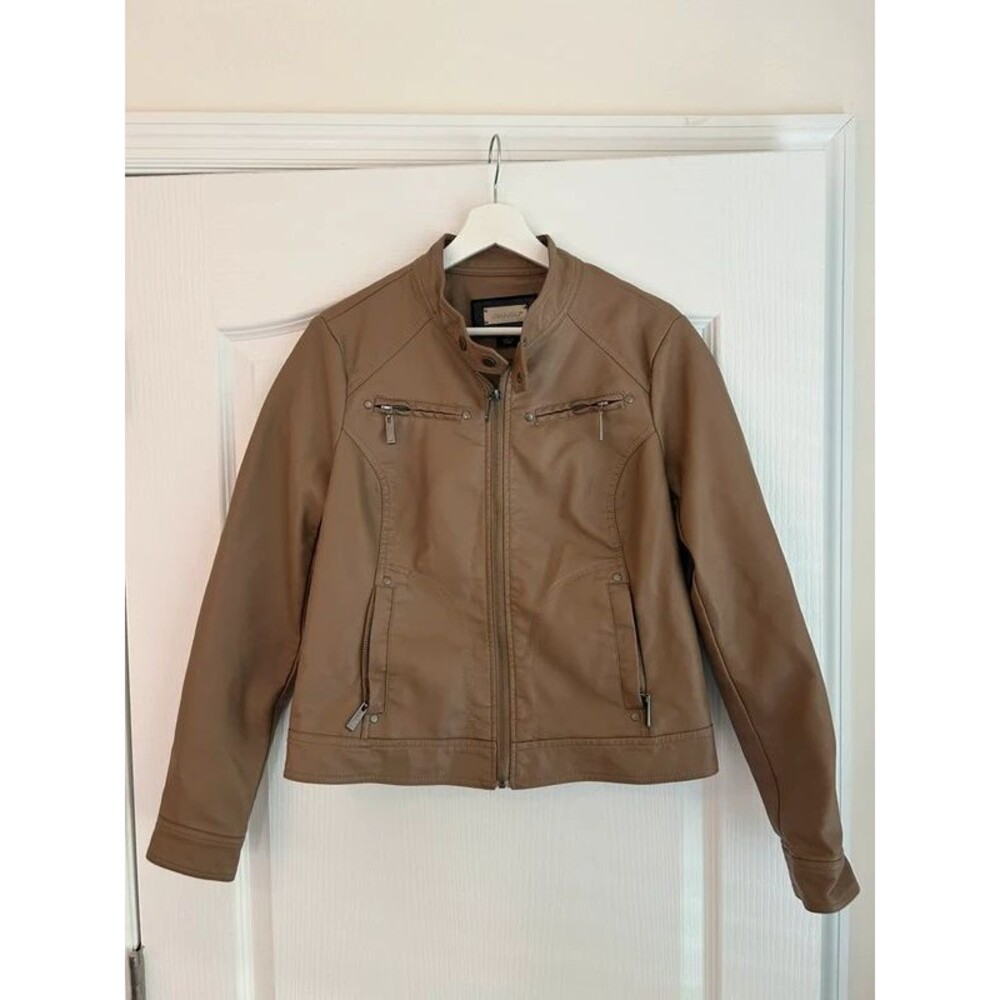 Vintage Joujou Women Faux Leather Jacket Medium Bomber Biker Moto Racer Cyber